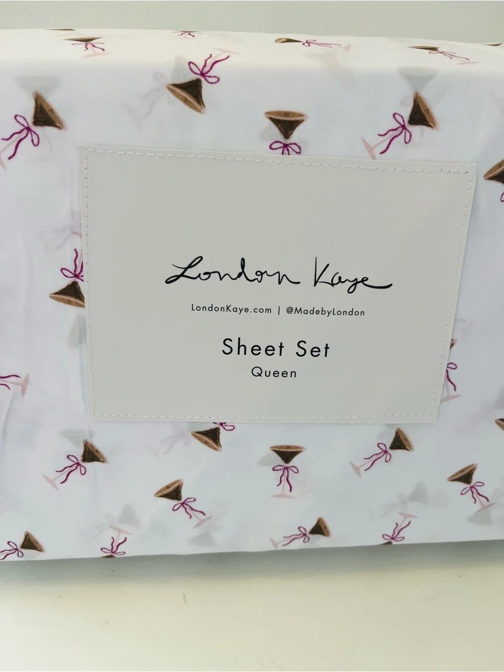London Kaye Queen Sheet Sets Lot of 2 Petite Cherries & Cafe Espresso Martini